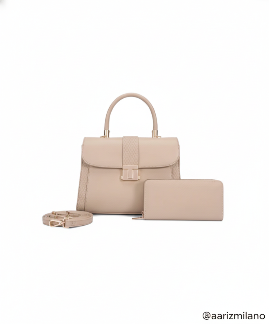 BAGCO Woven Detail Top-Handle & Wallet Set