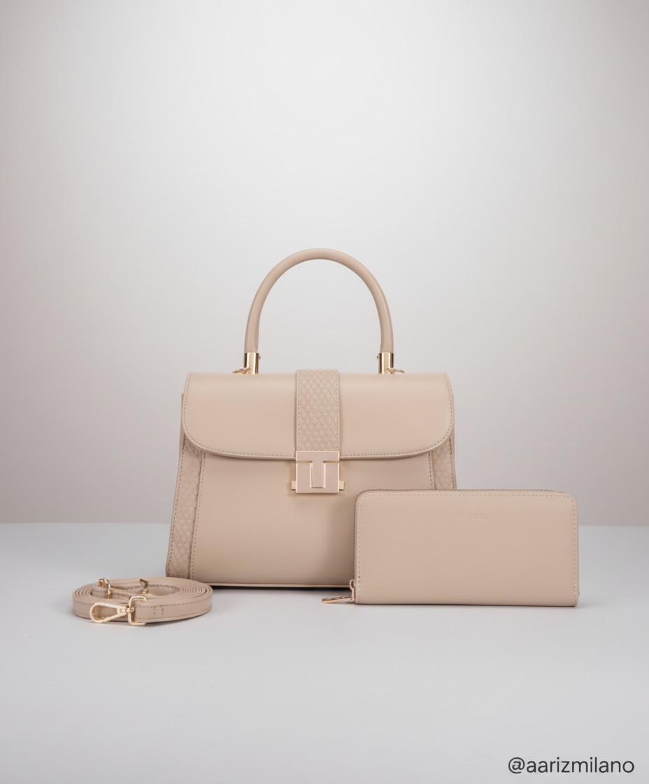 BAGCO Woven Detail Top-Handle & Wallet Set