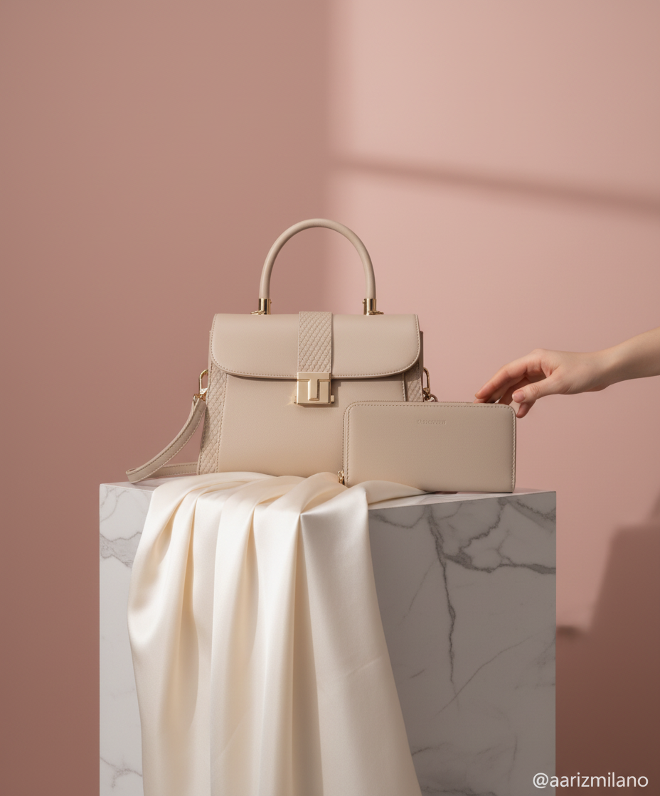 BAGCO Woven Detail Top-Handle & Wallet Set